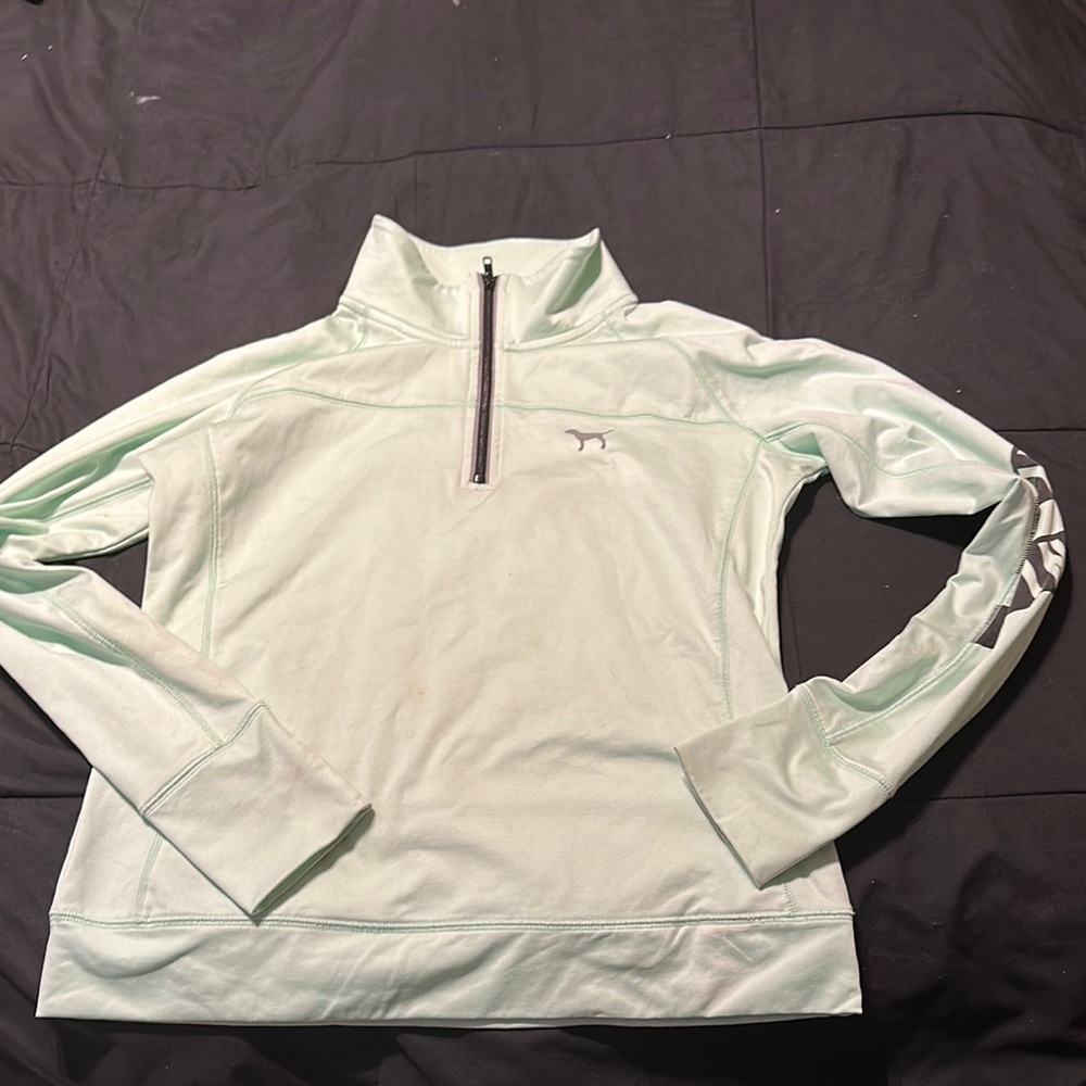 PINK Victoria's Secret Light Green Quarter-Zip Pullover